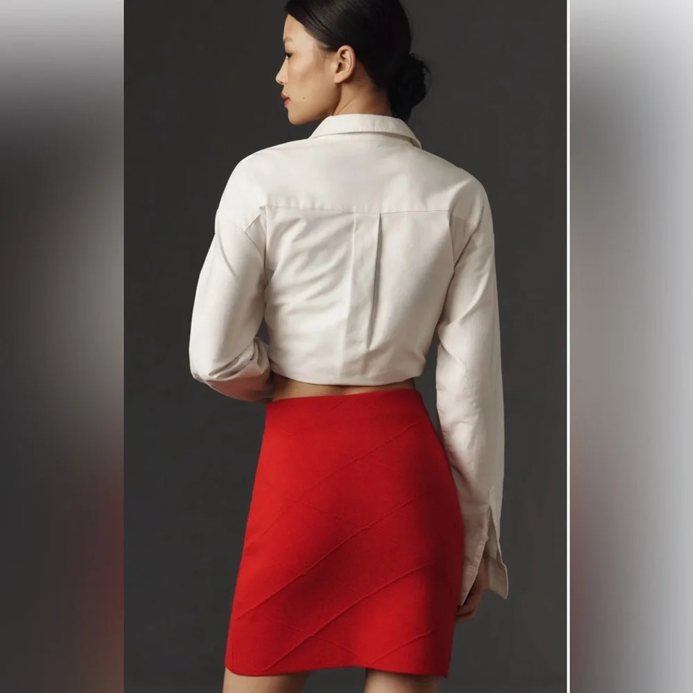 ❤️💐NEW! Anthropologie Maeve Bows Red Pencil Mini Skirt Size Large